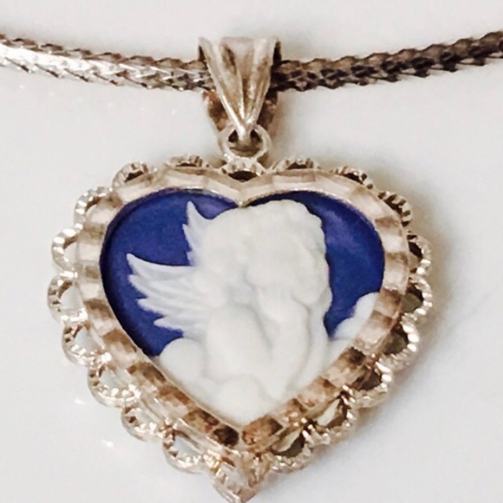 Sterling Silver Carved Blue Cherub Cameo pendant